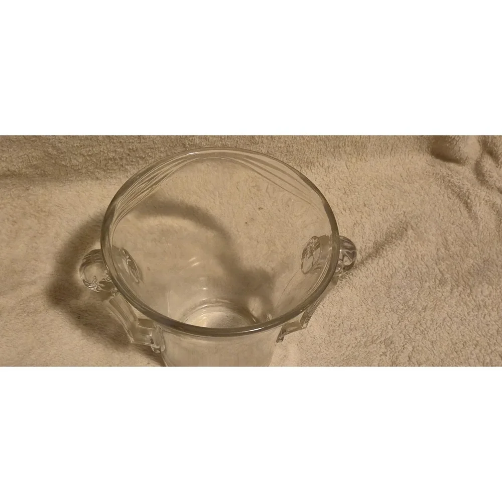 Vintage Clear Glass Ice Bucket Style Container w/ Double Handles Barware